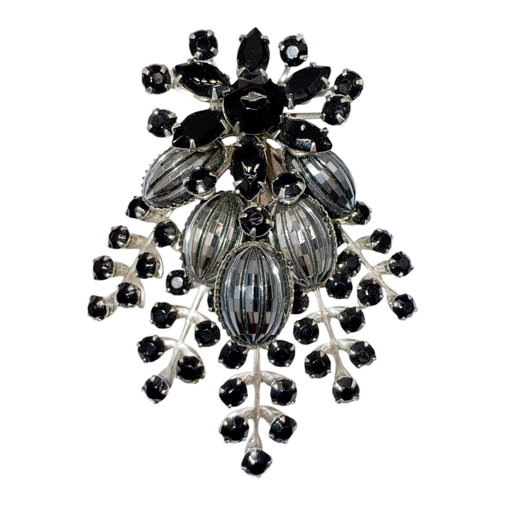 Vintage Judy Lee Black Floral Spray Brooch Pin 25$